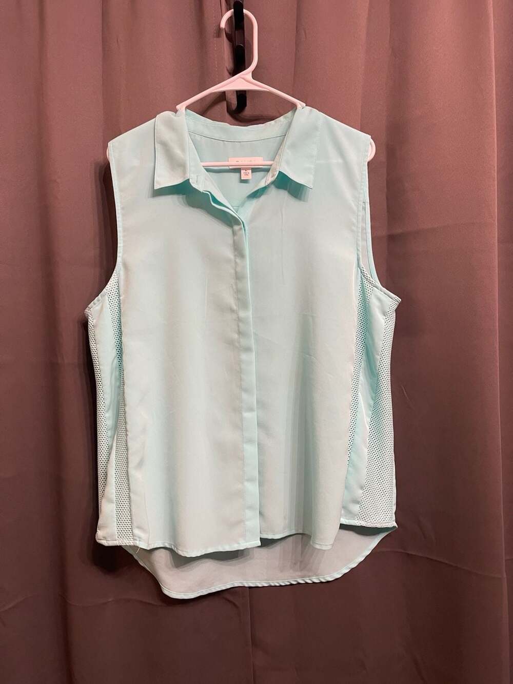 Calvin Klein Sleeveless Blouse Size XL Aqua Blue Collared Button Down